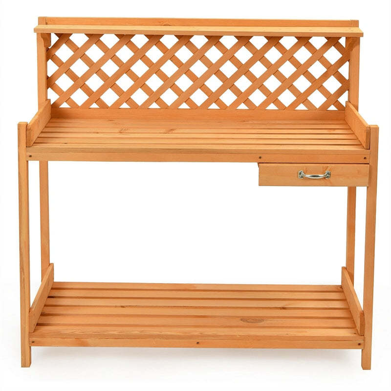 Outdoor Garden Wood Potting Bench Workstation Bench with Storage & Hook