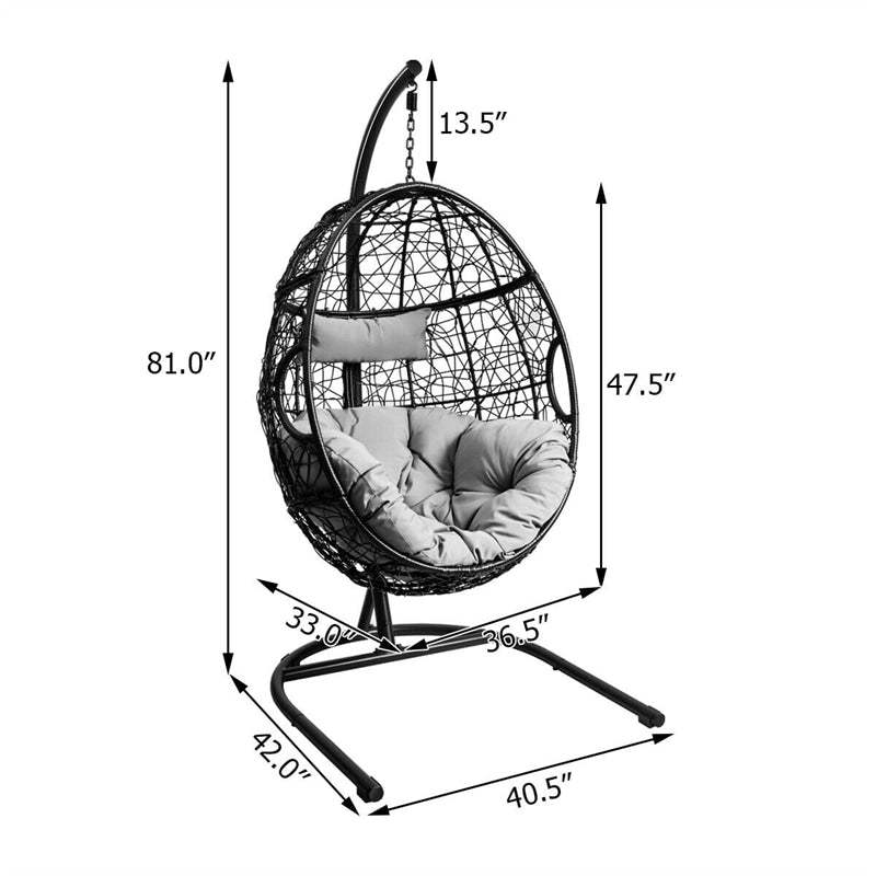 Hanging Egg Chair 36.5" Width Oversized Swing Chair Outdoor Indoor Hammock Chair with C-Hammock Stand Set, Soft Seat Cushion, Pillow