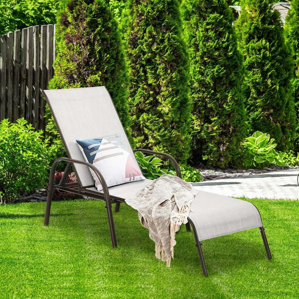 Outdoor Sling Chaise Lounge Chair Reclining Patio Chair Sunbathing Chair with Adjustable Backrest
