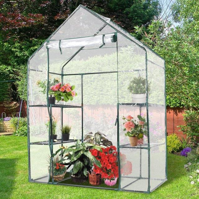 Potable Greenhouse 3 Tier 4 Shelves Indoor Outdoor Large Walk-in Green House Plastic Garden Hot House with Roll-up Zipper Door