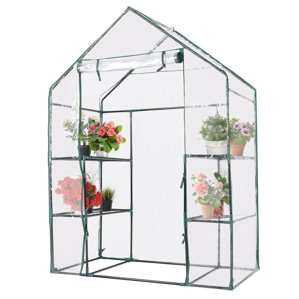 Potable Greenhouse 3 Tier 4 Shelves Indoor Outdoor Large Walk-in Green House Plastic Garden Hot House with Roll-up Zipper Door
