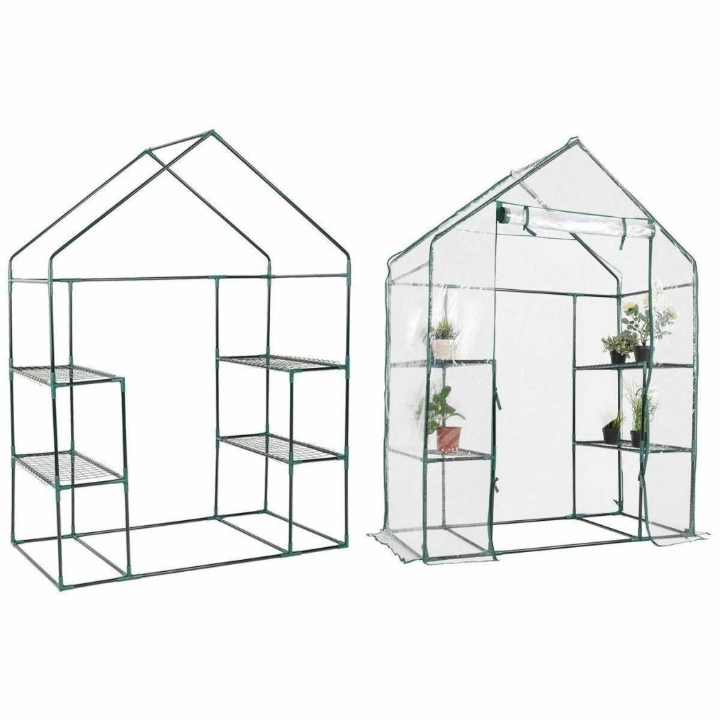 Potable Greenhouse 3 Tier 4 Shelves Indoor Outdoor Large Walk-in Green House Plastic Garden Hot House with Roll-up Zipper Door
