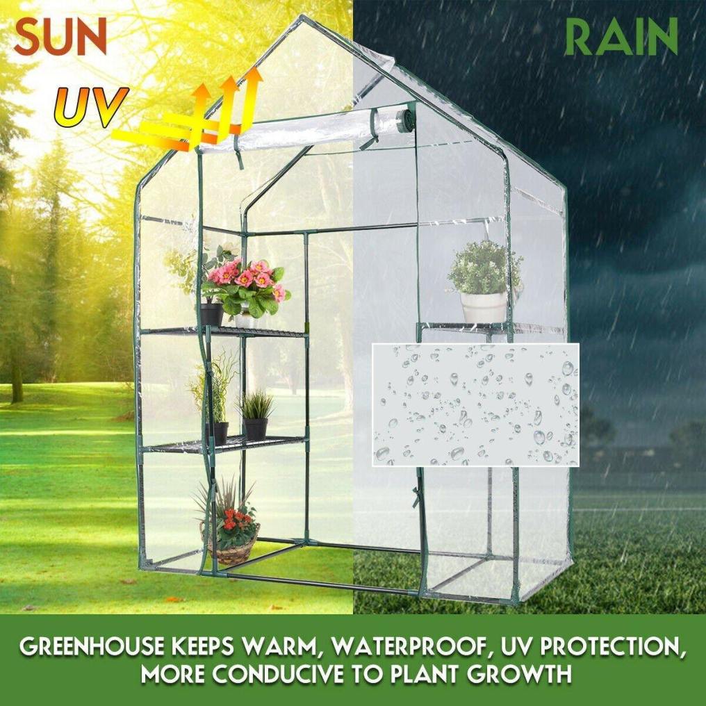 Potable Greenhouse 3 Tier 4 Shelves Indoor Outdoor Large Walk-in Green House Plastic Garden Hot House with Roll-up Zipper Door