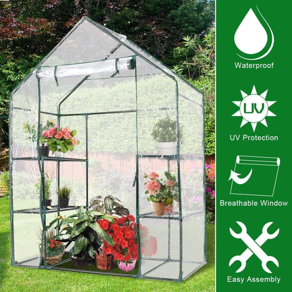Potable Greenhouse 3 Tier 4 Shelves Indoor Outdoor Large Walk-in Green House Plastic Garden Hot House with Roll-up Zipper Door