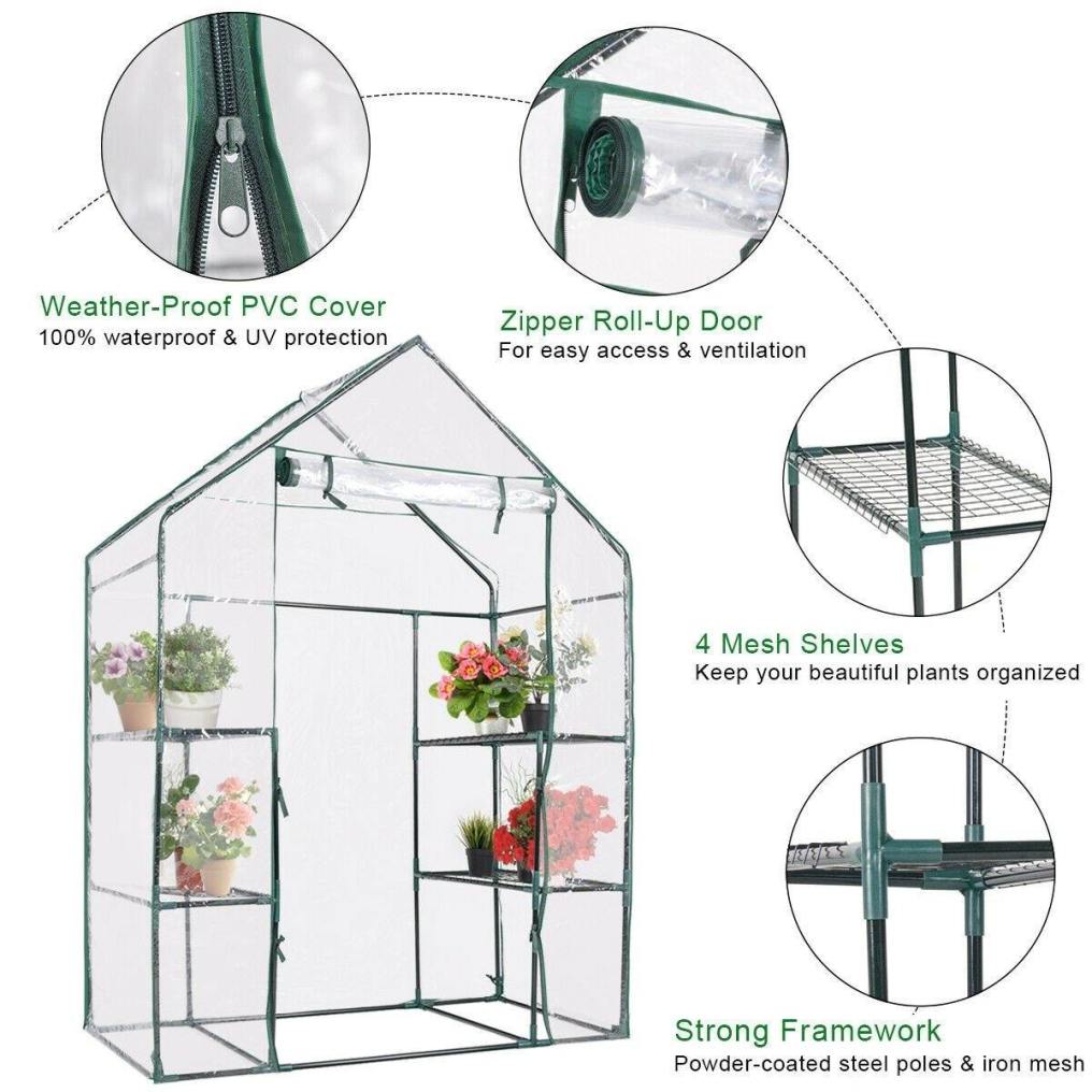 Potable Greenhouse 3 Tier 4 Shelves Indoor Outdoor Large Walk-in Green House Plastic Garden Hot House with Roll-up Zipper Door