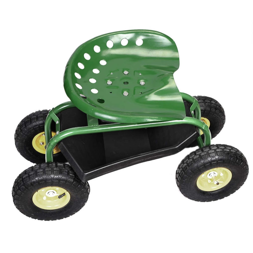 Rolling Garden Cart with 360° Swivel Seat, Tool Basket, Adjustable Height, 300LB Capacity Heavy Duty Gardening Seat for Lawn, Yard Work, Seniors