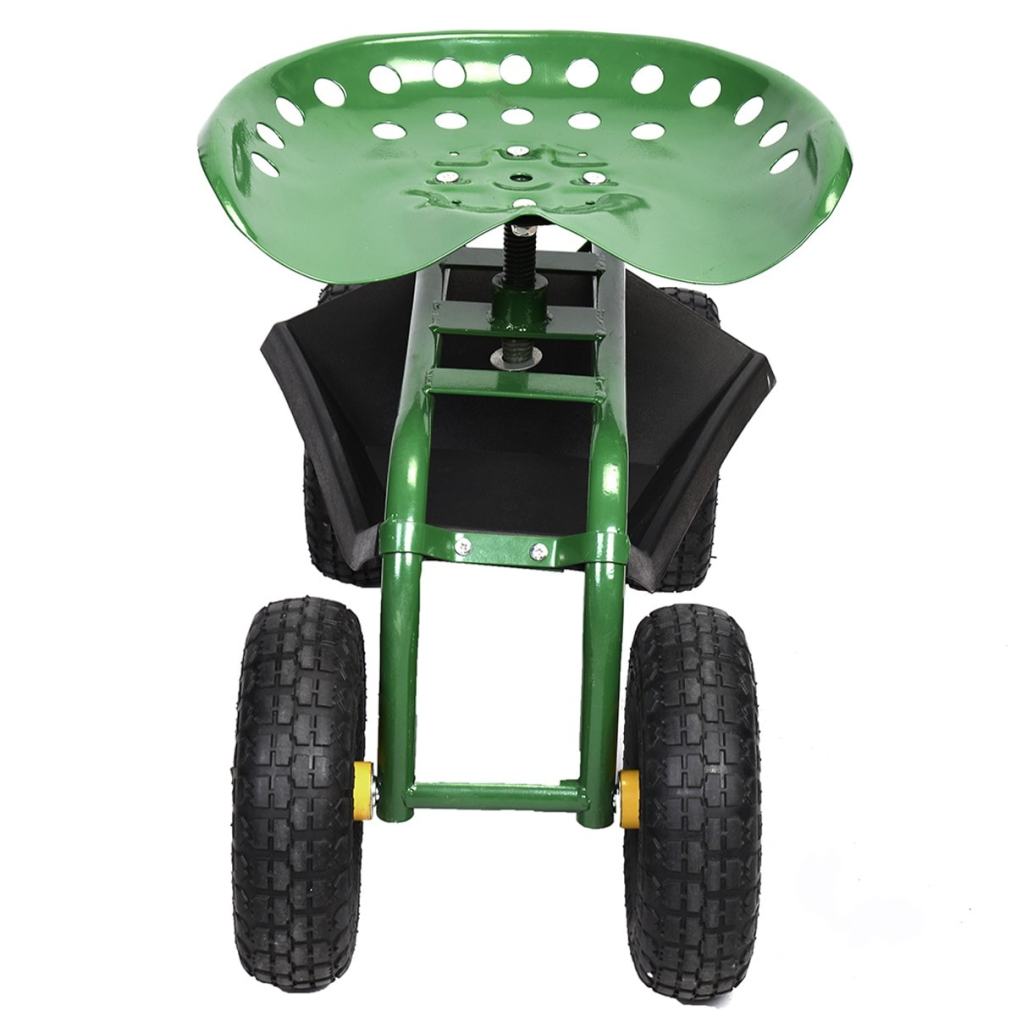 Rolling Garden Cart with 360° Swivel Seat, Tool Basket, Adjustable Height, 300LB Capacity Heavy Duty Gardening Seat for Lawn, Yard Work, Seniors