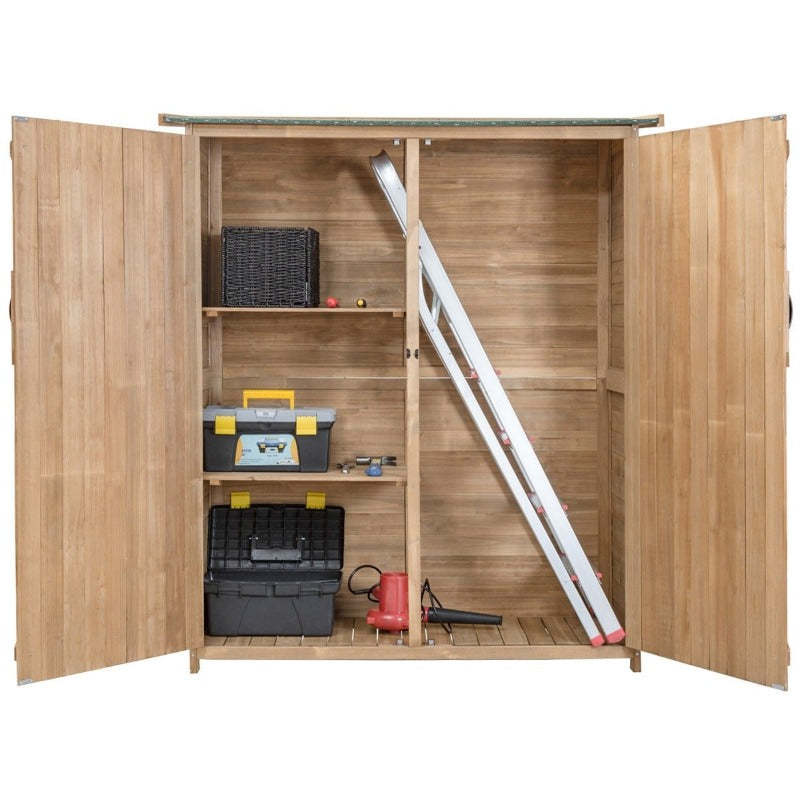 64" Solid Wood Outdoor Storage Shed Garden Tool Storage Cabinet Garden Hutch with 2 Lockable Doors & Tilted Asphalt Roof