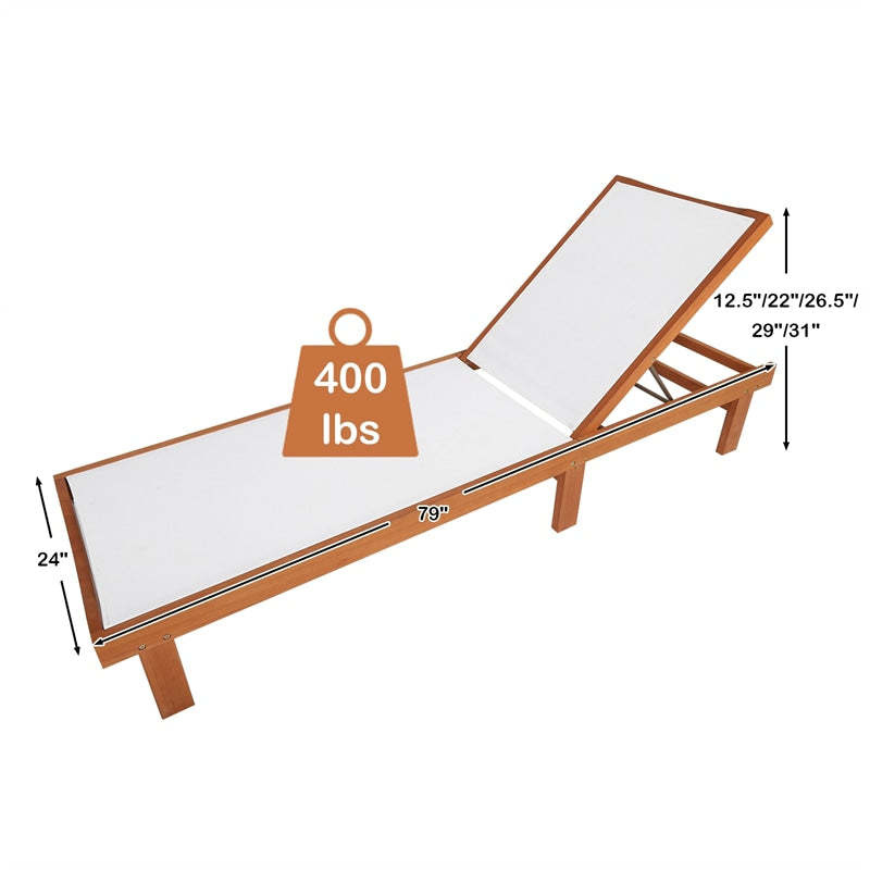 Outdoor Eucalyptus Wood Chaise Lounge with 5-Position Adjustable Backrest & Quick-Dry Fabric, Reclining Patio Lounge Chair for Poolside, Backyard