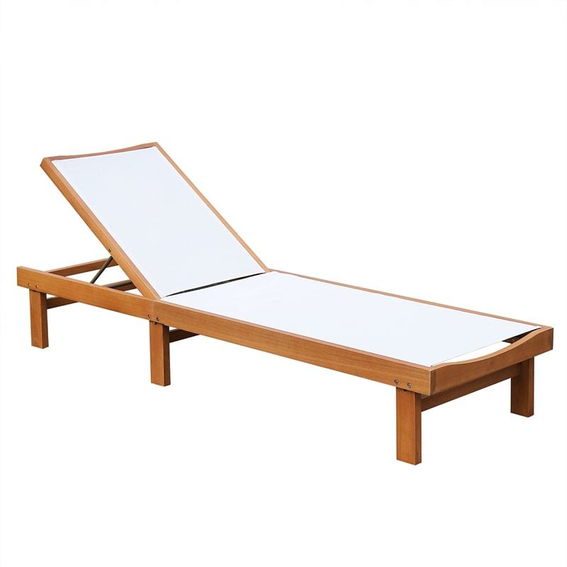 Outdoor Eucalyptus Wood Chaise Lounge with 5-Position Adjustable Backrest & Quick-Dry Fabric, Reclining Patio Lounge Chair for Poolside, Backyard