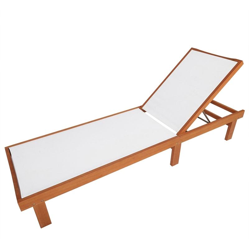 Outdoor Eucalyptus Wood Chaise Lounge with 5-Position Adjustable Backrest & Quick-Dry Fabric, Reclining Patio Lounge Chair for Poolside, Backyard