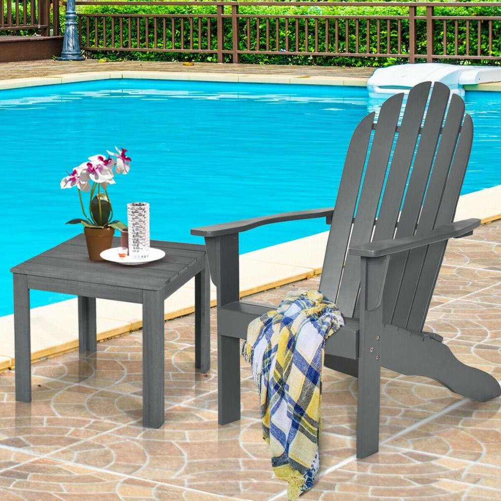 Outdoor Wooden Adirondack Chair, Acacia Wood Patio Lounge Armchair with Slatted Seat & 350lbs Capacity, Weather Resistant Deck Fire Pit Chair