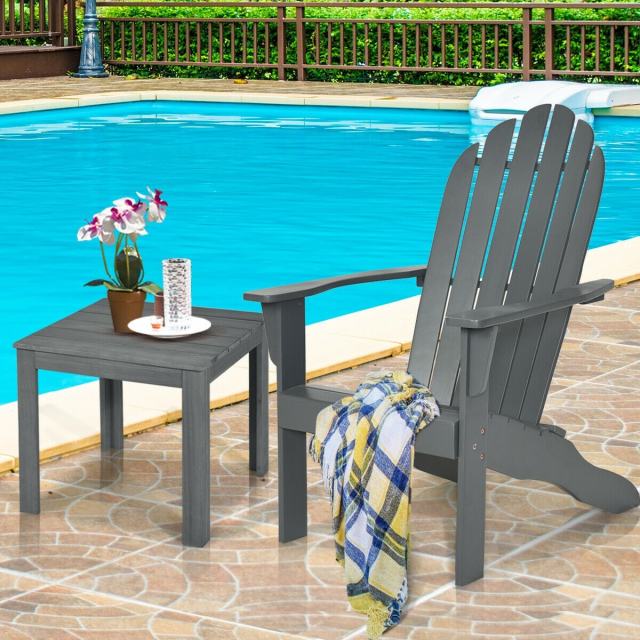 Outdoor Wooden Adirondack Chair, Acacia Wood Patio Lounge Armchair with Slatted Seat & 350lbs Capacity, Weather Resistant Deck Fire Pit Chair