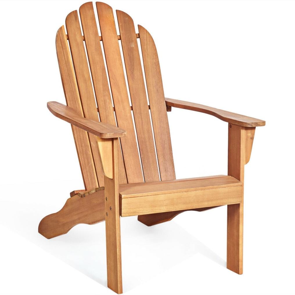 Outdoor Wooden Adirondack Chair, Acacia Wood Patio Lounge Armchair with Slatted Seat & 350lbs Capacity, Weather Resistant Deck Fire Pit Chair