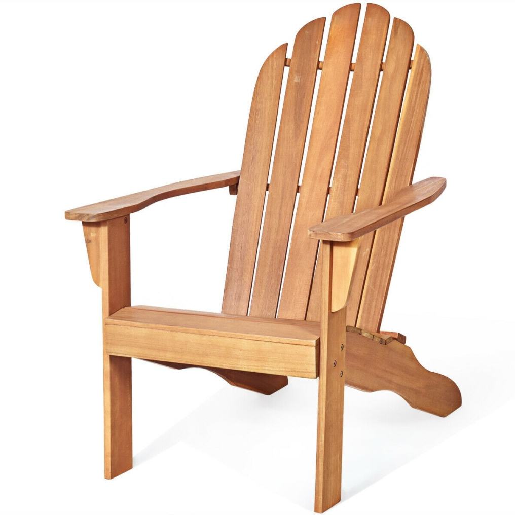 Outdoor Wooden Adirondack Chair, Acacia Wood Patio Lounge Armchair with Slatted Seat & 350lbs Capacity, Weather Resistant Deck Fire Pit Chair