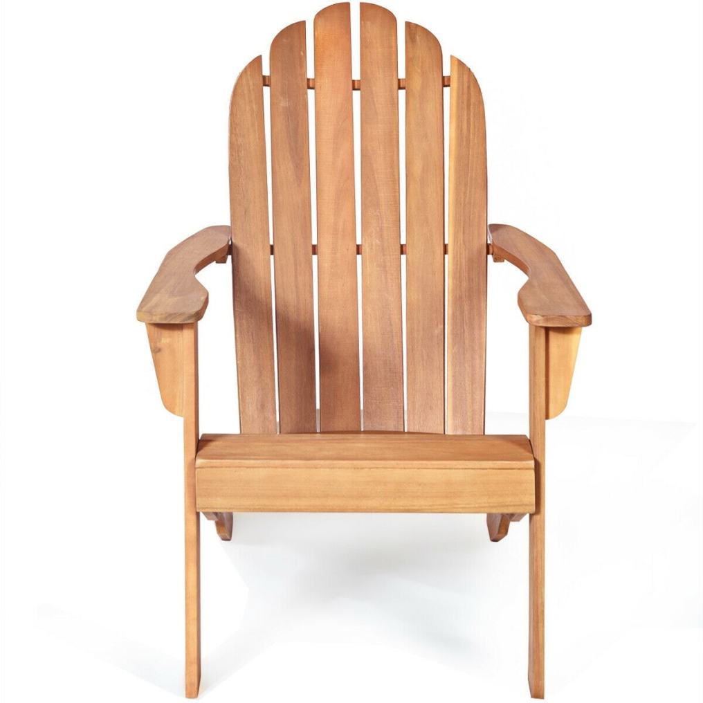Outdoor Wooden Adirondack Chair, Acacia Wood Patio Lounge Armchair with Slatted Seat & 350lbs Capacity, Weather Resistant Deck Fire Pit Chair