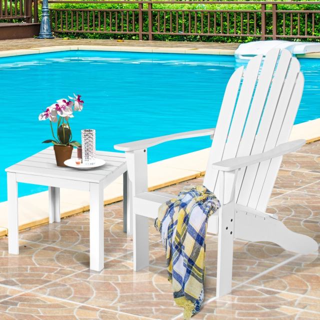 Outdoor Wooden Adirondack Chair, Acacia Wood Patio Lounge Armchair with Slatted Seat & 350lbs Capacity, Weather Resistant Deck Fire Pit Chair