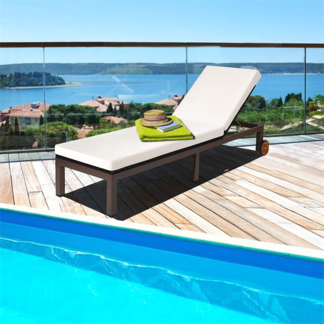 Outdoor Adjustable Chaise Lounge Chair Patio Rattan Reclining Chairs with Cushion