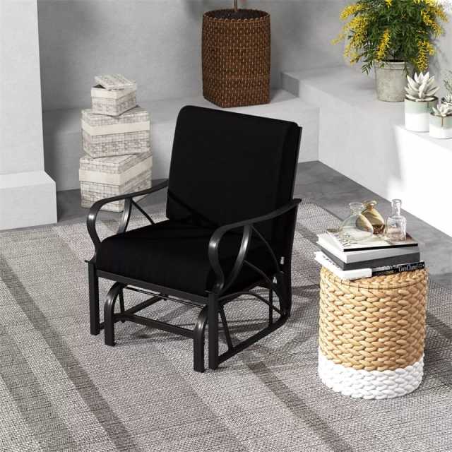 Outdoor Glider Rocking Chair with Cushion, Curved Armrest & Metal Frame, Ergonomic Patio Glider Chair for Porch, Backyard, Poolside