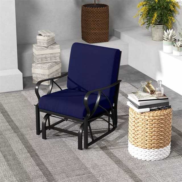 Outdoor Glider Rocking Chair with Cushion, Curved Armrest & Metal Frame, Ergonomic Patio Glider Chair for Porch, Backyard, Poolside