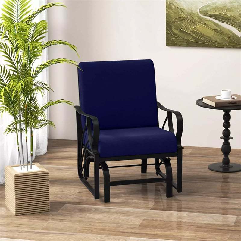 Outdoor Glider Rocking Chair with Cushion, Curved Armrest & Metal Frame, Ergonomic Patio Glider Chair for Porch, Backyard, Poolside