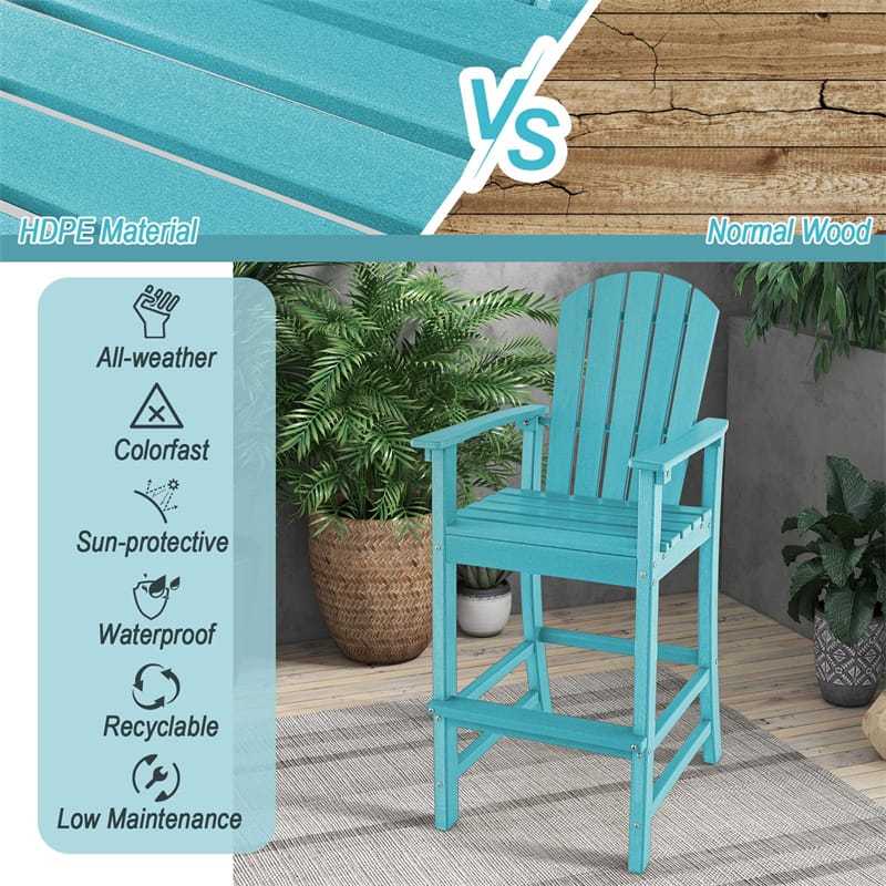 Outdoor HDPE Adirondack Bar Stools Set of 2, 30" Tall Adirondack Chairs with High Backrest & Footrest, 360LBS Capacity for Poolside, Patio