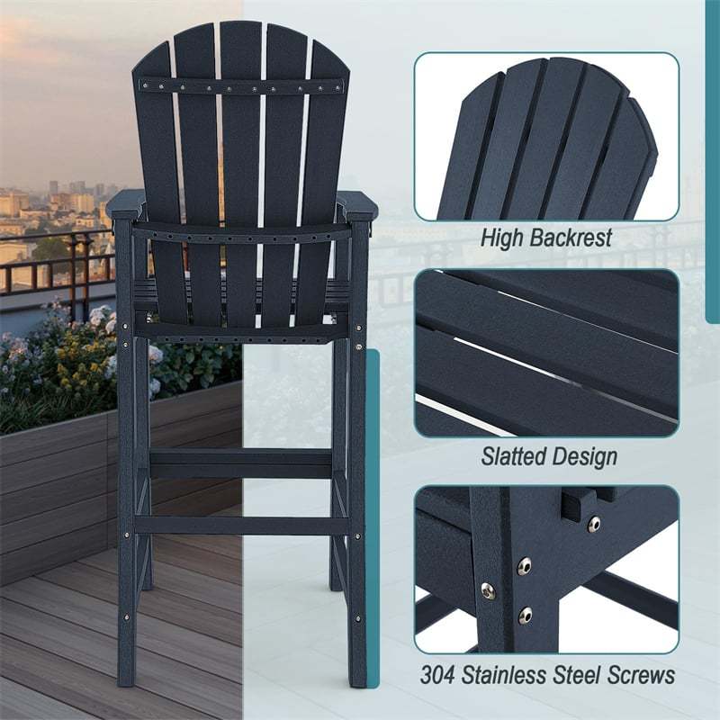 Outdoor HDPE Bar Stool, All-Weather 30" Tall Adirondack Chair with Armrests & Footrest, Bar Height Patio Chairs for Garden Deck Balcony
