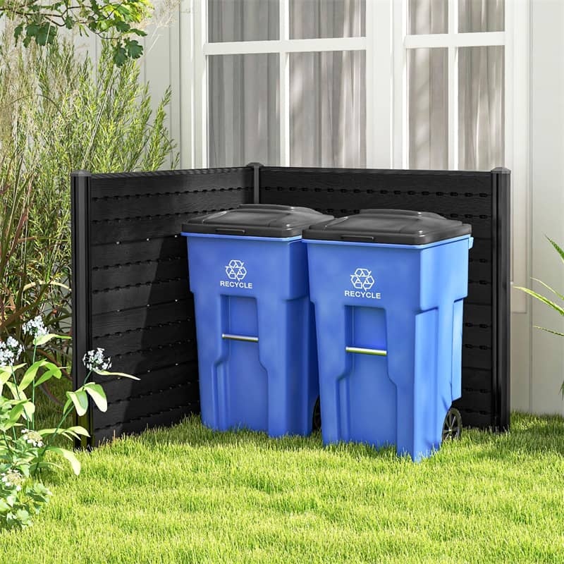 Air Conditioner Fence 2 Panels, 48"W x 46"H Outdoor HDPE Privacy Screen with 5 Ground Stakes, Freestanding Fence for Pool Pump & Trash Cans