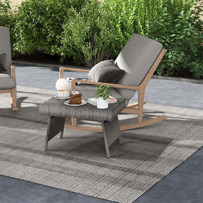 Patio Folding PE Rattan Side Table, Portable Wicker Coffee Table & Bistro Table with Steel Frame for Poolside, Lawn & Outdoor Living