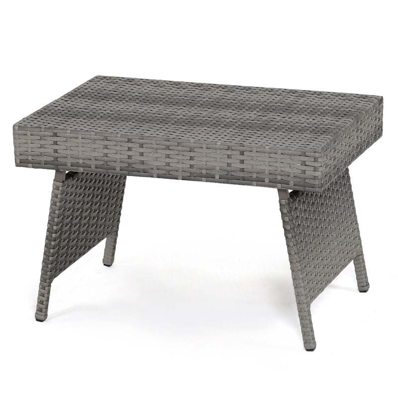 Patio Folding PE Rattan Side Table, Portable Wicker Coffee Table & Bistro Table with Steel Frame for Poolside, Lawn & Outdoor Living