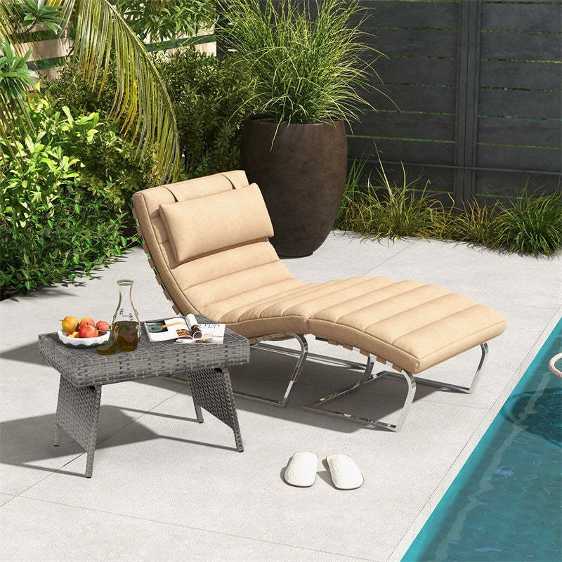 Patio Folding PE Rattan Side Table, Portable Wicker Coffee Table & Bistro Table with Steel Frame for Poolside, Lawn & Outdoor Living