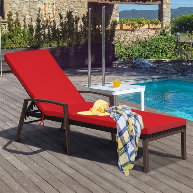 Patio Rattan Lounge Chair with Cushion, Armrest, Adjustable Backrest, Wicker Outdoor Chaise Lounge Sun Lounger for Garden, Balcony, Poolside