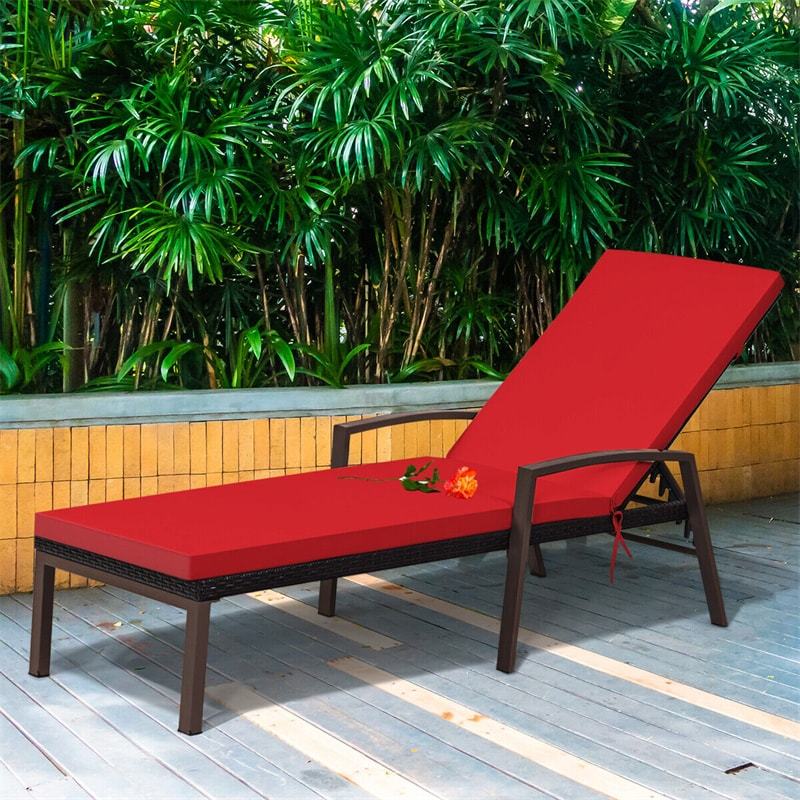 Patio Rattan Lounge Chair with Cushion, Armrest, Adjustable Backrest, Wicker Outdoor Chaise Lounge Sun Lounger for Garden, Balcony, Poolside