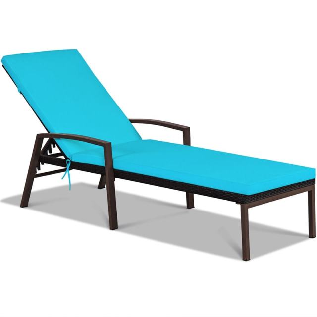 Patio Rattan Lounge Chair with Cushion, Armrest, Adjustable Backrest, Wicker Outdoor Chaise Lounge Sun Lounger for Garden, Balcony, Poolside