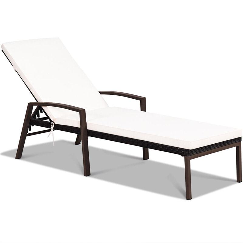 Patio Rattan Lounge Chair with Cushion, Armrest, Adjustable Backrest, Wicker Outdoor Chaise Lounge Sun Lounger for Garden, Balcony, Poolside