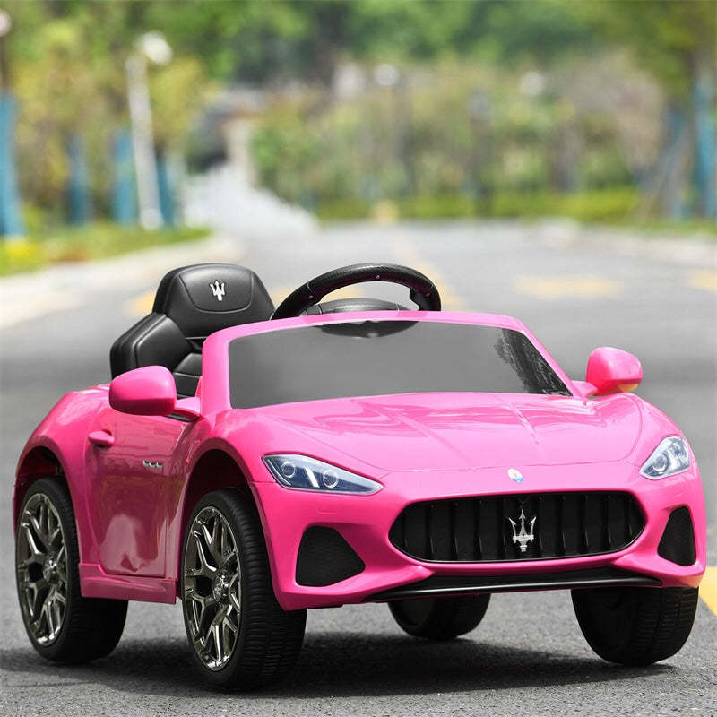12V Kids Ride On Car, Licensed Maserati GranCabrio Electric Vehicle with Remote Control & Lights, Pink Ride On Toy for Boys Girls Gift