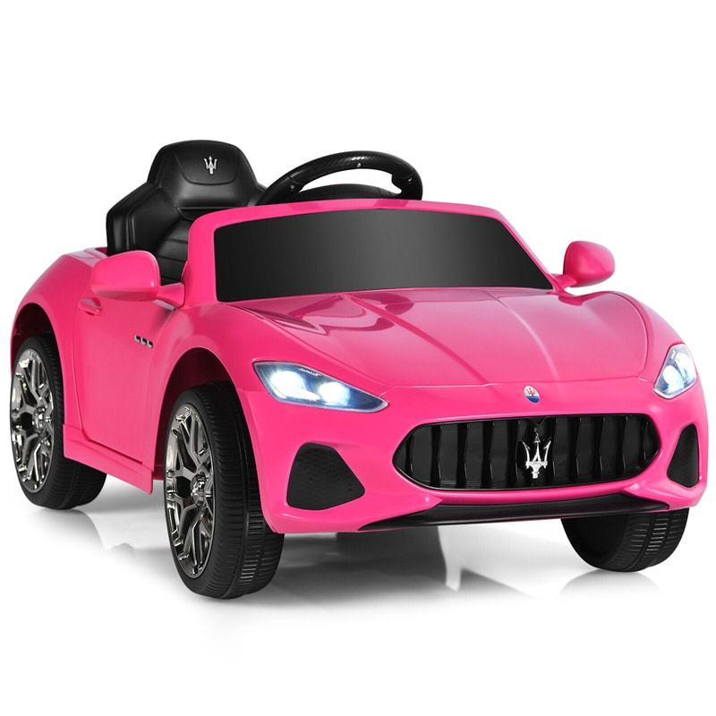 12V Kids Ride On Car, Licensed Maserati GranCabrio Electric Vehicle with Remote Control & Lights, Pink Ride On Toy for Boys Girls Gift