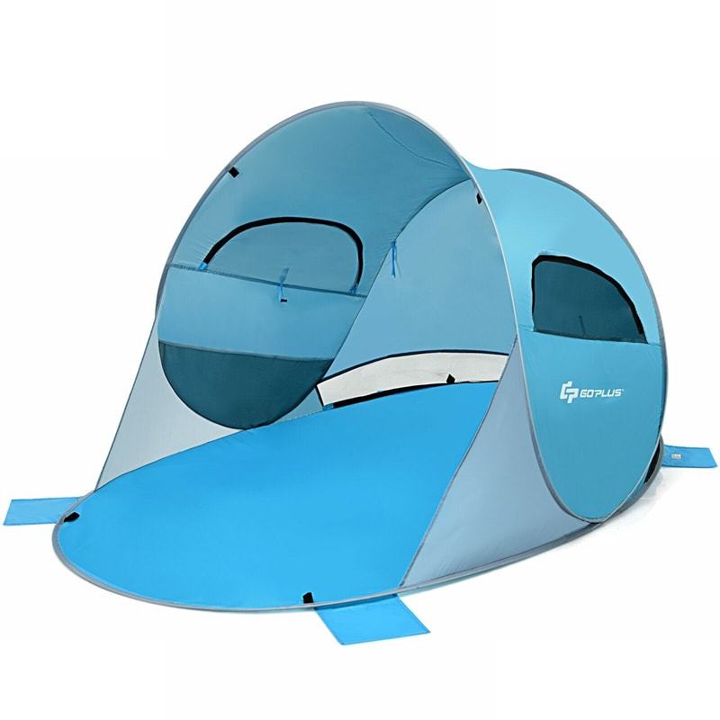 3-4 Person Pop Up Beach Tent, Anti-UV UPF 50+ Portable Camping Sun Shelter with 2 Mesh Windows for Picnic, Hiking