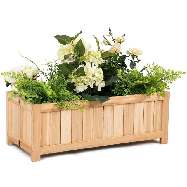Outdoor Wooden Planter Box Folding Raised Garden Bed Wood Flower Plant Vegetable Elevated Planter Box Container for Patio Lawn Yard