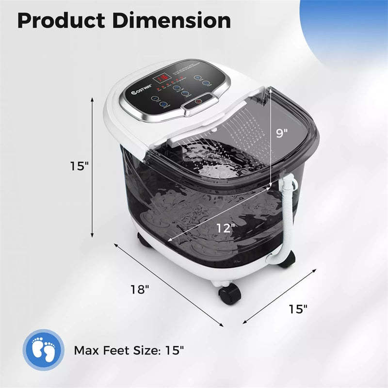 Foot Spa Bath Massager with Heat, Portable Pedicure Foot Spa Tub w/ Motorized Rollers, Shiatsu Massage, Temp Control, Adjustable Shower for Home