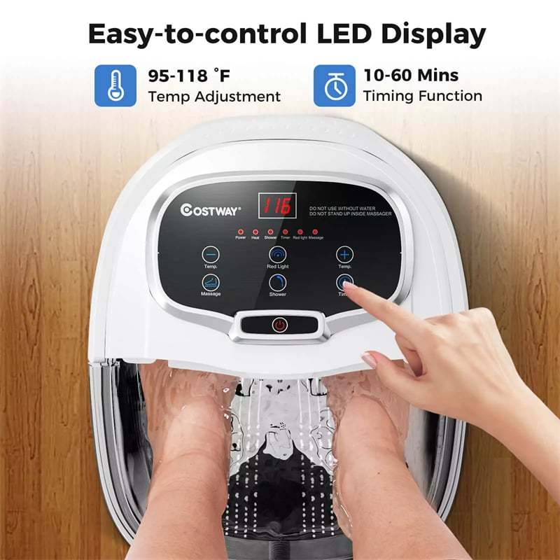 Foot Spa Bath Massager with Heat, Portable Pedicure Foot Spa Tub w/ Motorized Rollers, Shiatsu Massage, Temp Control, Adjustable Shower for Home