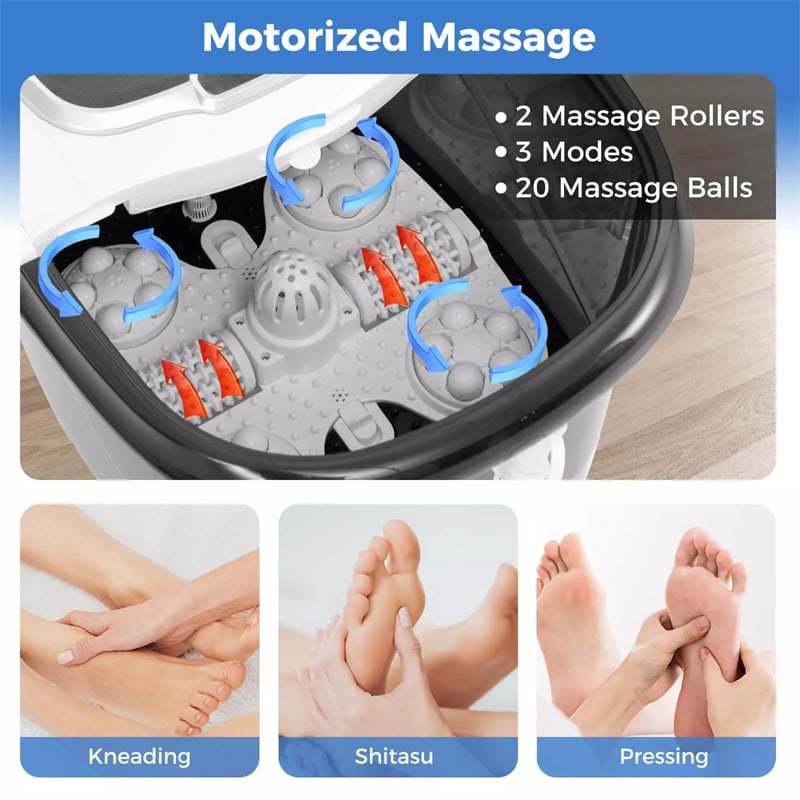 Foot Spa Bath Massager with Heat, Portable Pedicure Foot Spa Tub w/ Motorized Rollers, Shiatsu Massage, Temp Control, Adjustable Shower for Home