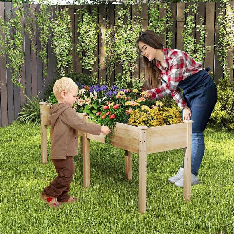 Wood Raised Garden Bed with Legs, Divider Panel & Drainage Holes, 73"x23"x30" Elevated Planter Box for Vegetables, Fruits, Flowers, Herbs