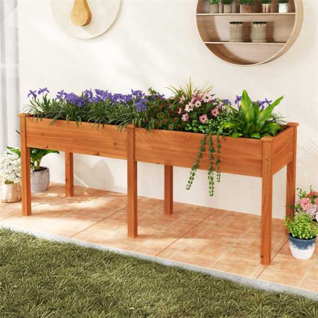 Wood Raised Garden Bed with Legs, Divider Panel & Drainage Holes, 73"x23"x30" Elevated Planter Box for Vegetables, Fruits, Flowers, Herbs