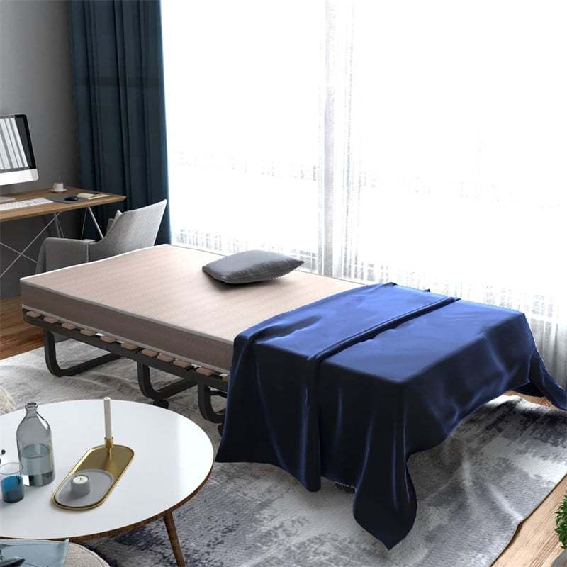 Folding Bed Portable Rollaway Guest Bed with 4" Memory Foam Mattress, Metal Frame & Wooden Slats, Cot Size Fold-Up Bed for Adults, Made in Italy