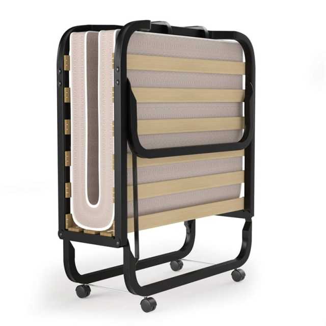 Folding Bed Portable Rollaway Guest Bed with 4" Memory Foam Mattress, Metal Frame & Wooden Slats, Cot Size Fold-Up Bed for Adults, Made in Italy