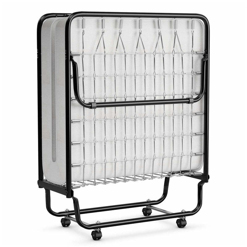 Folding Bed with 4" Memory Foam Mattress & Wheels for Adults, Metal Frame Cot Size RollawayBed Portable Guest Bed, Made in Italy
