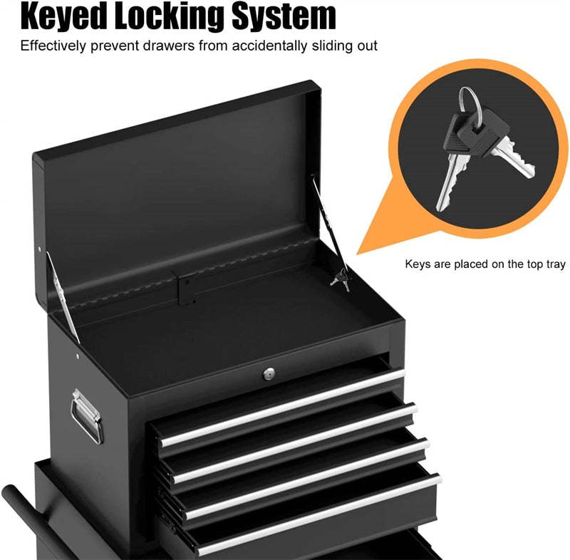 6-Drawer Rolling Tool Chest, High Capacity Tool Box with Lockable Wheels, Auto Lock, Removable Top, Tool Storage Cabinet for Garage Workshop