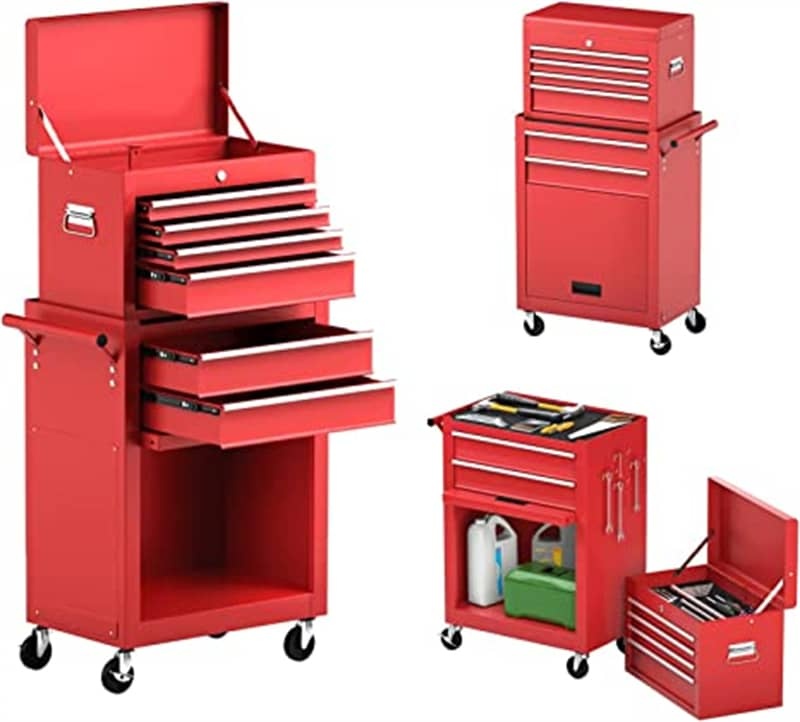 6-Drawer Rolling Tool Chest, High Capacity Tool Box with Lockable Wheels, Auto Lock, Removable Top, Tool Storage Cabinet for Garage Workshop