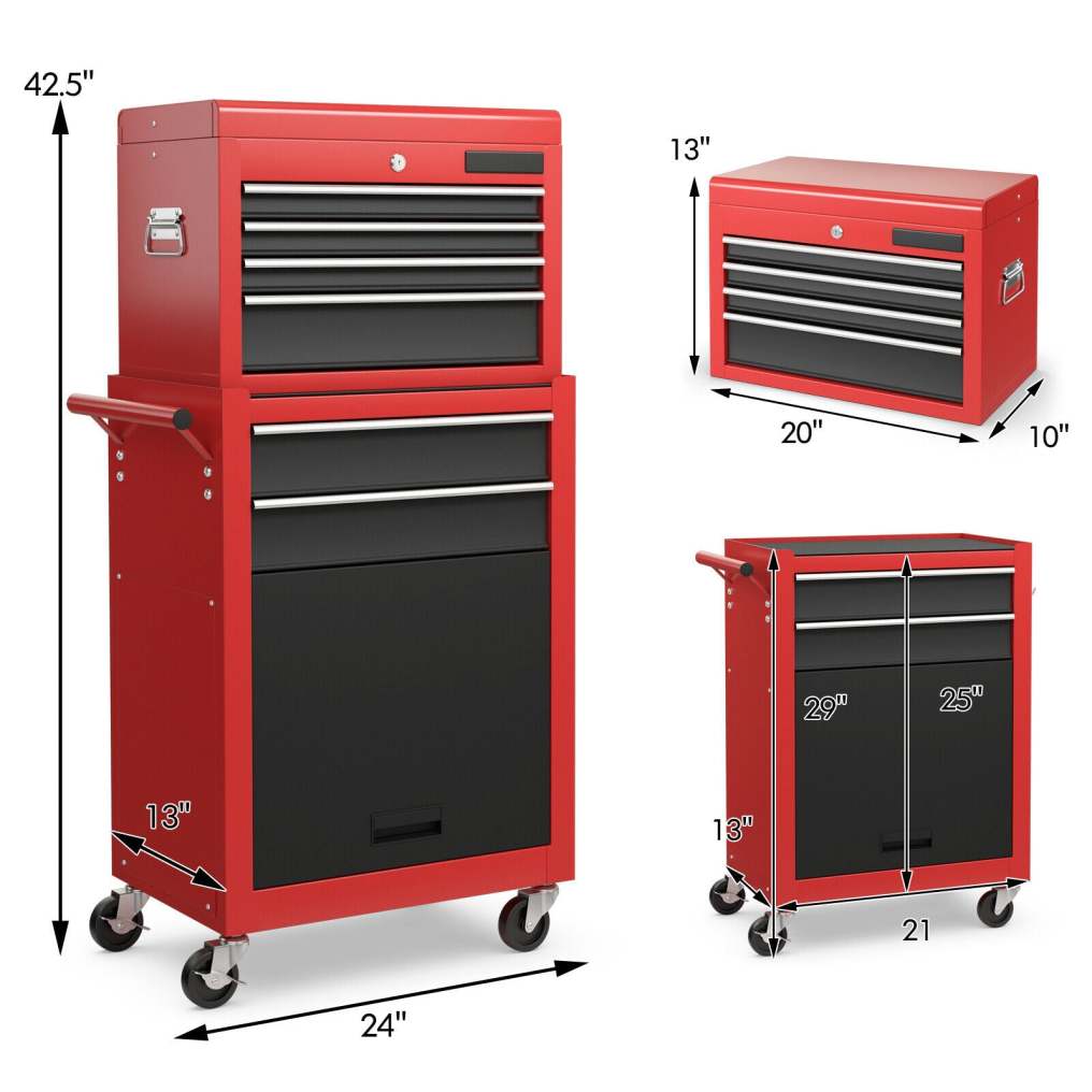6-Drawer Rolling Tool Chest, High Capacity Tool Box with Lockable Wheels, Auto Lock, Removable Top, Tool Storage Cabinet for Garage Workshop